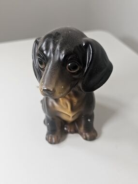 Vintage Ceramic Dachshund Figurine in Black and Brown